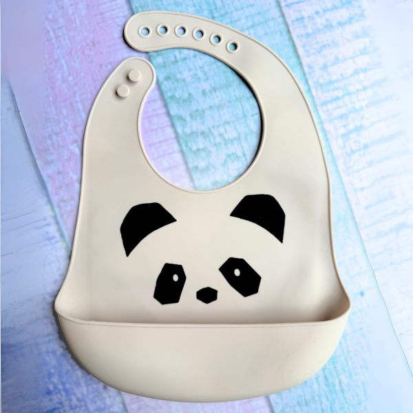 Babero de Silicona - Panda Gris