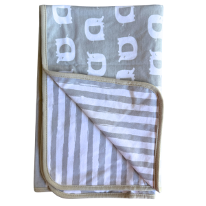 Manta Reversible Minime - Gris a rayas / Elefantes