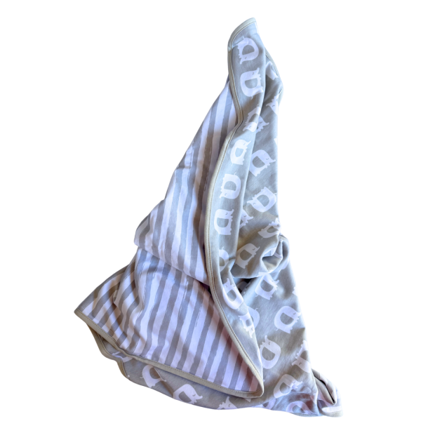 Manta Reversible Minime - Gris a rayas / Elefantes - Imagen 2