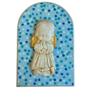 Cuadro Decorativo - Ángel Rezando fondo celeste puntos