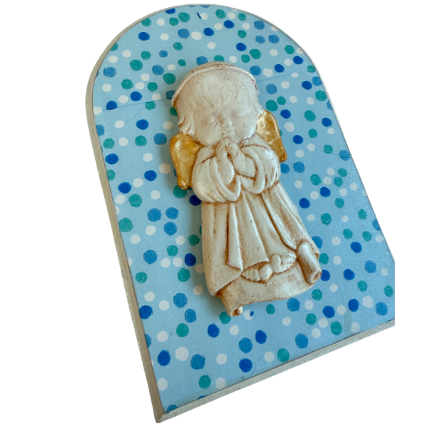 Cuadro Decorativo - Ángel Rezando fondo celeste puntos - Imagen 2