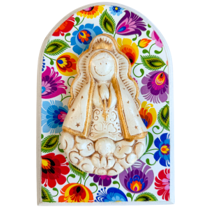 Cuadro Decorativo Virgen Lupita fondo flores colores