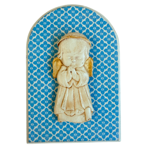 Cuadro Decorativo Ángel Rezando fondo azul patrón