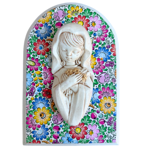 Cuadro Decorativo Virgen Maria fondo floreado
