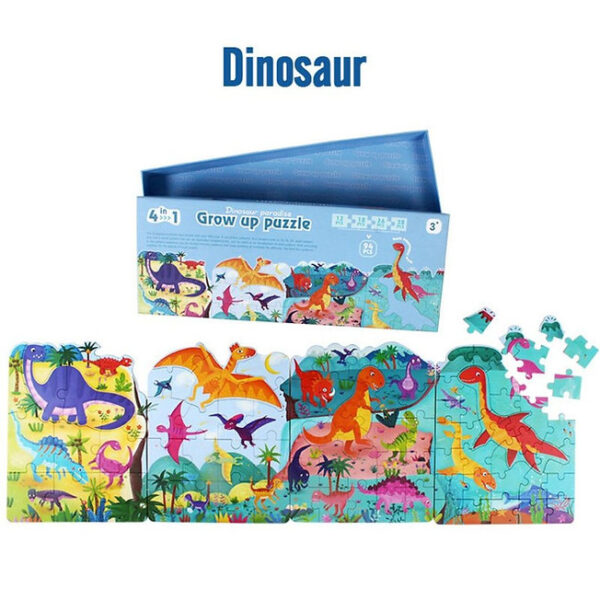 Puzzle Progresivo 4 en 1 – Dinosaurios Grow up (94 piezas)