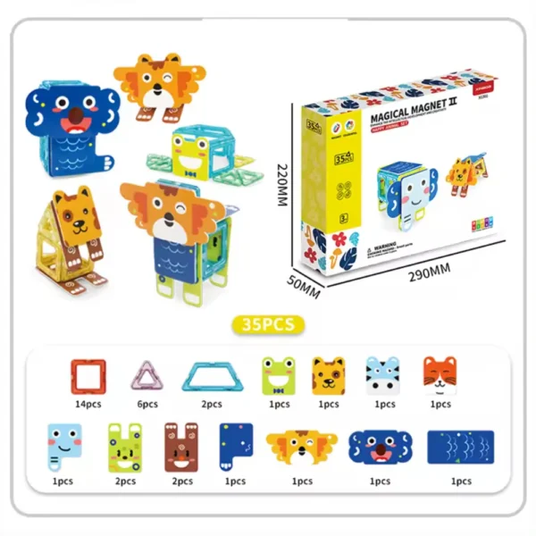 Bloques 3D Magneticos Figuras Animalitos Construcción 35 Pcs - Imagen 2