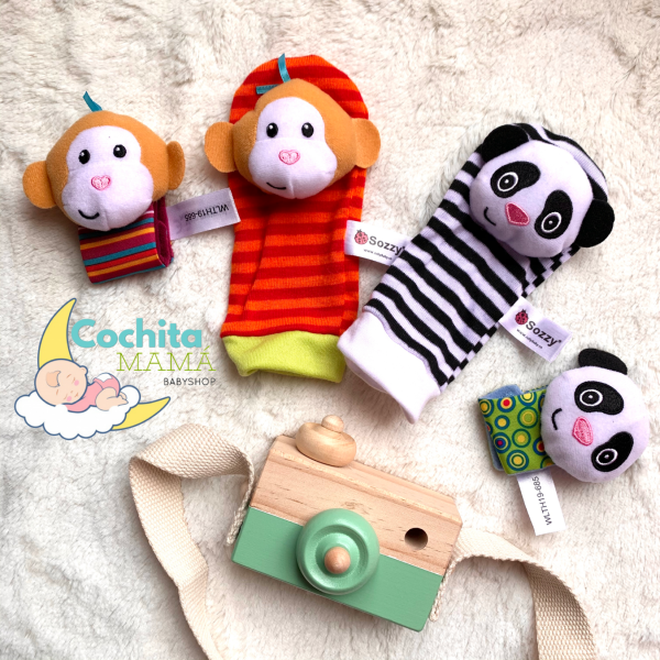 Set Sonajeros Calcetines y Muñequeras – Panda y mono